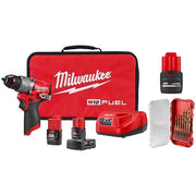 M12 FUEL 1/2" Drill/Driver Kit + SHOCKWAVE RED HELIX Drill Bit Set + M12 HIGH OUTPUT CP2.5 Battery
