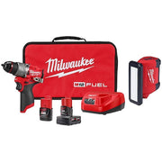 M12 FUEL 1/2" Hammer Drill/Driver Kit + M12 ROVER Service and Repair Flood Light w/ USB Charging