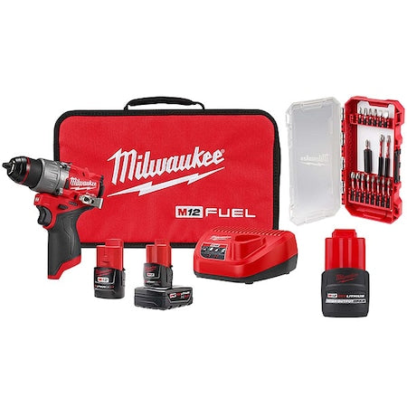 SHOCKWAVE Driver Bit Set 18PC + M12 FUEL 1/2" Hammer Drill/Driver Kit + M12 CP2.5 Battery