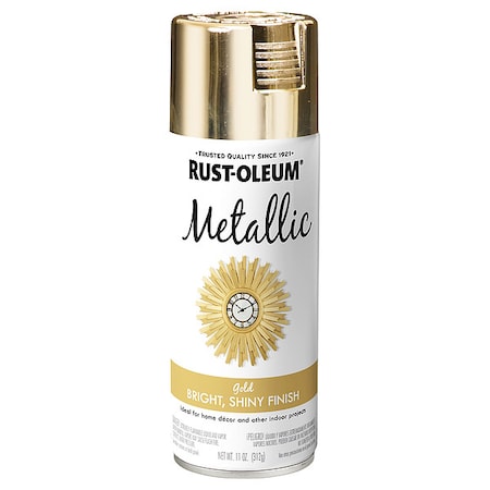 Metallic Spray Paint, Gold, Gloss, Solvent, 11 Oz