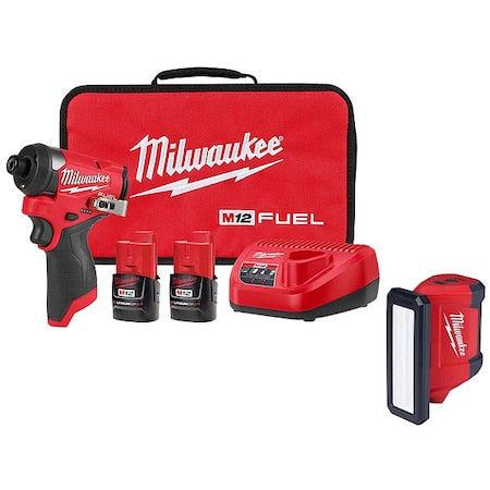 M12 FUEL 1/4" Hex Impact Driver Kit + M12 ROVER Service and Repair Flood Light w/ USB Charging