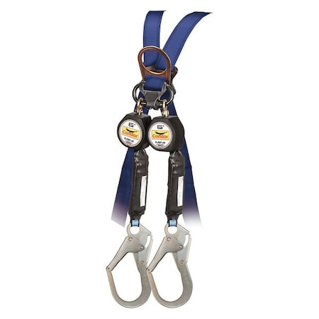 Self-Retracting Lifeline, Steel Rebar Hook, Steel Carabiner, 2 Legs, 310lb. Wt. Capacity, 6 ft. L
