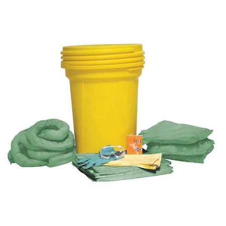 Spill Kit, 29 gal Volume Absorbed per Kit, 30 gal Capacity, Drum, Yellow