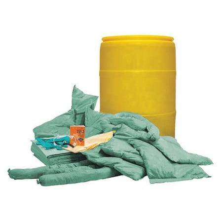 Spill Kit, 32 gal Volume Absorbed per Kit, 55 gal Capacity, Drum, Yellow