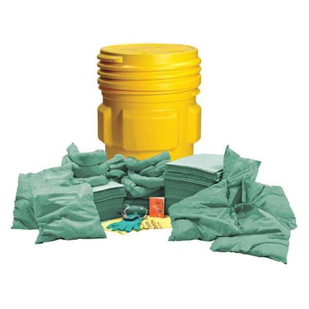 Spill Kit, 55 gal Volume Absorbed per Kit, 65 gal Capacity, Drum, Yellow