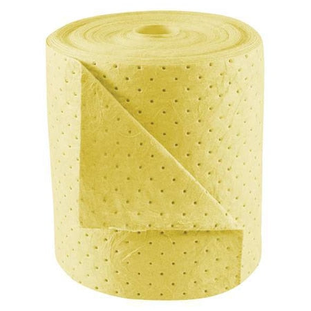 Sorbent Roll, 17 gal, 15 in x 150 ft, Harsh Chemicals, Yellow, Polypropylene