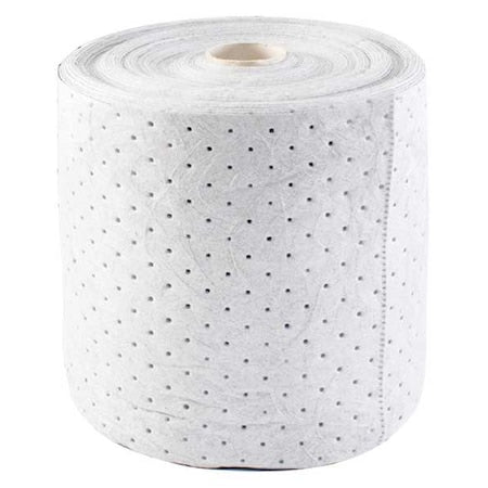 Sorbent Roll, 16 gal, 15 in x 150 ft, Harsh Chemicals, White, Polypropylene