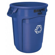 32 gal Round Recycling Bin, Open Top, Blue, Polyethylene, 1 Openings