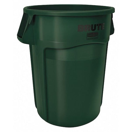 BRUTE 44 gal Round Heavy Duty Plastic Can, Green, None, Plastic