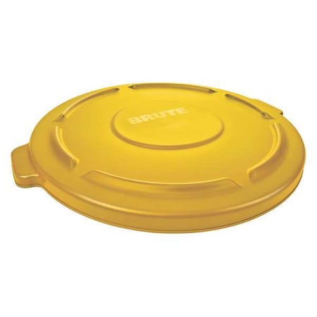 BRUTE(R) 32 gal Trash Can Lid, Flat Yellow, Resin, 0 Openings 22 1/4 in W/Dia