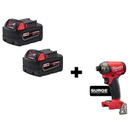 M18 FUEL SURGE 1/4" Hex Hydraulic Driver + M18 XC5.0 Extended Capacity Battery 2-Pack