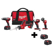 M18 Cordless LITHIUM-ION 4-Tool Combo Kit + M18 XC5.0 Extended Capacity Battery 2-Pack