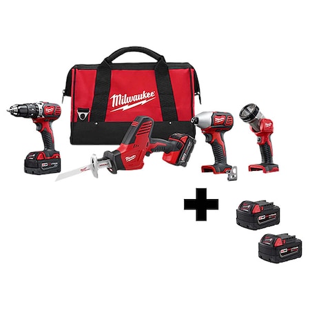 M18 Cordless LITHIUM-ION 4-Tool Combo Kit + M18 XC5.0 Extended Capacity Battery 2-Pack