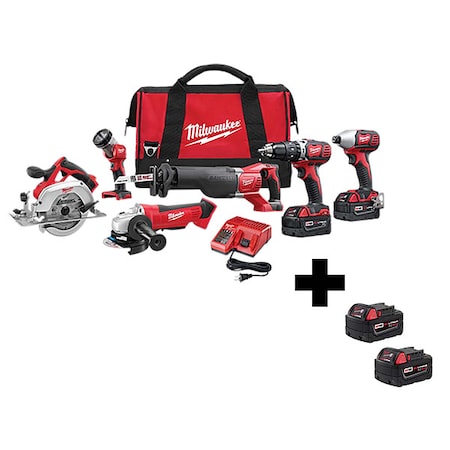 M18 Cordless 6-Tool Combo Kit + M18 XC5.0 Extended Capacity Battery 2-Pack