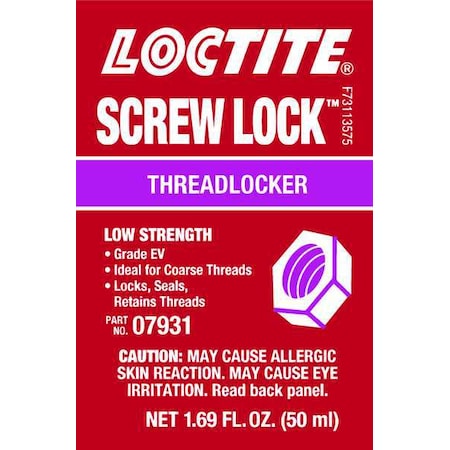 Threadlocker, LOCTITE 079 (Letter Grade EV), Purple, Low Strength, Liquid, 50 mL