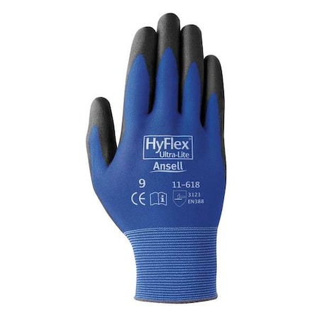 Coated Gloves, Polyurethane, Smooth, Palm, 3 Abrasion Level, Blue, 9 1 PR