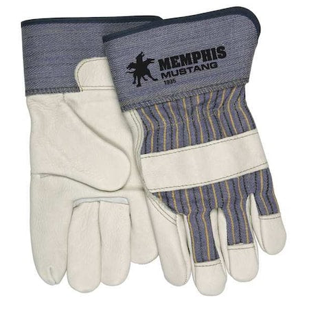 Leather Gloves, Cowhide, Safety Cuff, Wing Thumb, Full Finger, Beige, S, 1 PR