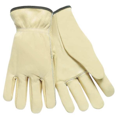 Leather Drivers Gloves, Cowhide, Shirred Slip-On, Straight Thumb, Gunn Cut, Cream, XS 1 PR