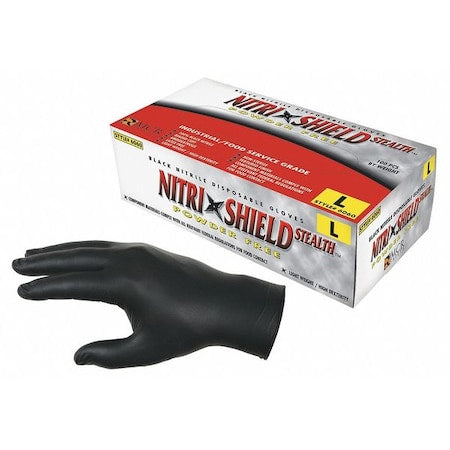 NitriShield 6060, Disposable Gloves, 3.7 mil Palm, Nitrile, Powder-Free, XL (10), 100 PK, Black