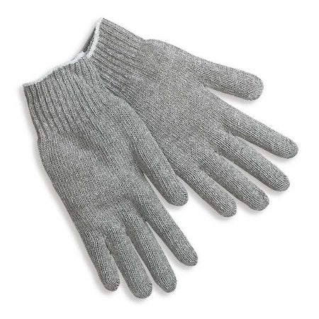 Knit Gloves, Cotton Polyester Blend, None Uncoated, Gray, S, 1 PR