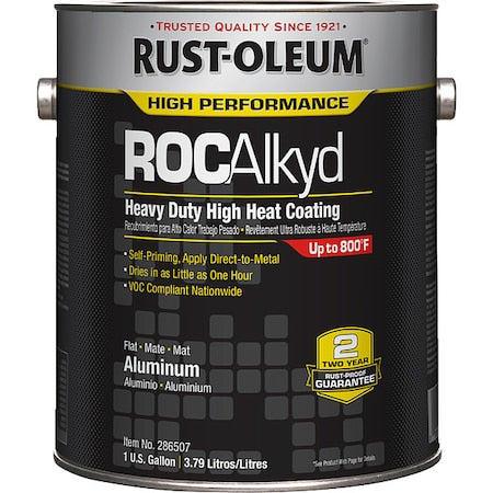 Heat Resistant Coating, High Performance ROCAlkyd, Metal, Solvent, Aluminum, 1 gal, Can