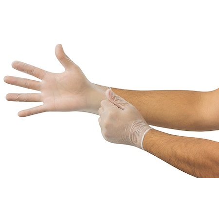 Disposable Gloves, 2.8 mil Palm, Vinyl, Powdered, M, 100 PK, Clear