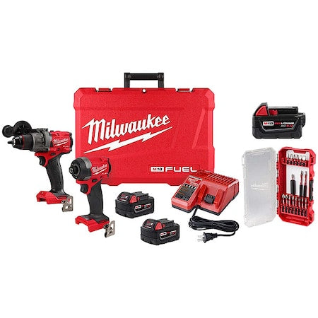 SHOCKWAVE Impact Duty Driver Bit Set -18PC + M18 FUEL 2-Tool Combo Kit + M18 XC5.0 Battery