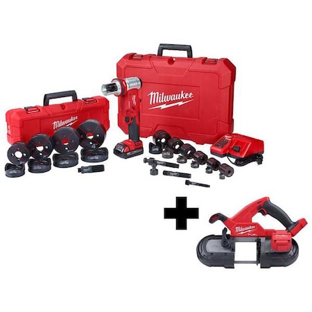 M18 FORCE LOGIC 6T Knockout Tool 1/2" - 4" Kit + M18 FUEL Compact Band Saw