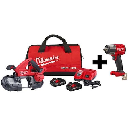 M18 FUEL Compact Band Saw Kit + M18 FUEL 1/2" Mid-Torque Impact Wrench w/ Friction Ring