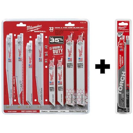 SAWZALL Demo and THIN KERF Blade Set 32 Pc + 9" 8TPI The TORCH with CARBIDE TEETH 1PK