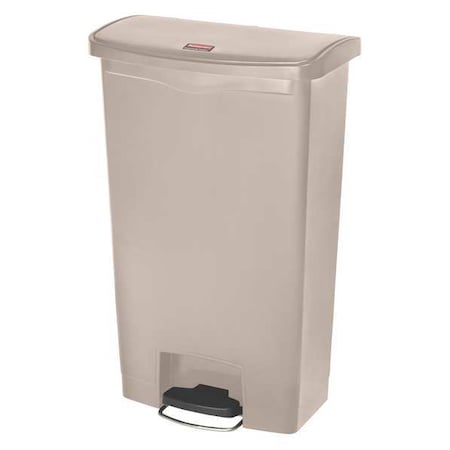 Slim Jim Step-On 18 gal Rectangular Slim-Profile Plastic Can, Beige, Foot Pedal, Plastic, 13 in