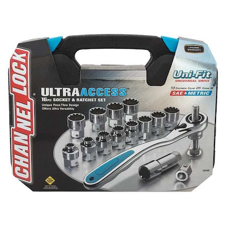 Ultra Access Pass-Thru Socket and Ratchet Set, 16 Piece, UNI-FIT
