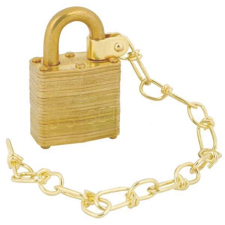Padlocks, Keyed Alike, Standard Shackle, Rectangular Steel Body, Brass Shackle, 5 PK