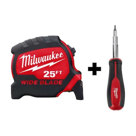 Wide Blade Tape Measure, 25 ft and Screwdriver