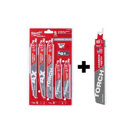 5PC SAWZALL Carbide Wood & Metal Reciprocating Saw Blade Set + 6" 8TPI TORCH w/ CARBIDE TEETH