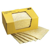 Sorbent Pad, 23 gal, 9 1/4 in x 14 1/2 in, Harsh Chemicals, Yellow, Polyester, Polypropylene
