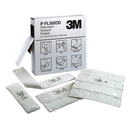 Sorbent Roll, 10 gal, 5 in x 50 ft, Oil, White, Polyester, Polypropylene, Synthetic Fibers
