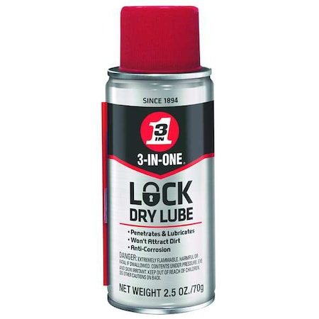 Lock Lubricant, 2.5 oz., Aerosol Can, Mineral Oil, Colorless