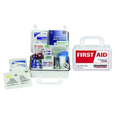 First Aid Kit and Housing, Plastic 72 Components, 10 People Served
