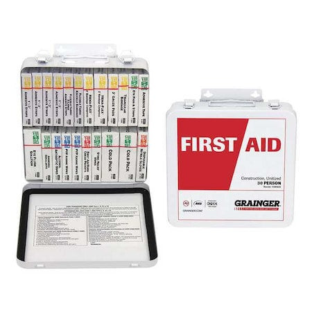 First Aid Kit and Housing, Metal 163 Components, 30 People Served