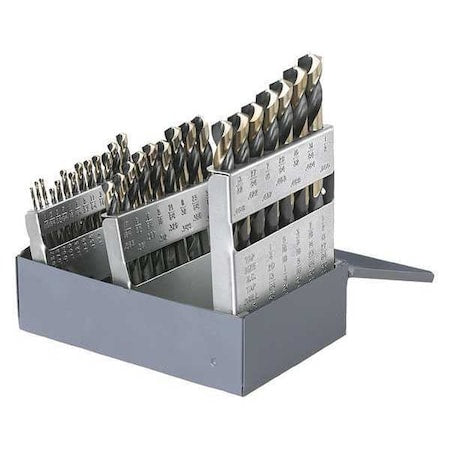 25PC 135 Degree Heavy-Duty Jobber Drill Set Cle-Line 1878 Black & Gold HSS RHS/RHC 1mm-13mmx.5mm