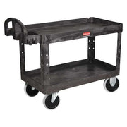 Utility Cart with Deep Lipped Plastic Shelves, Plastic, 750 lb Load Capacity, 2 Shelves, 55 in L