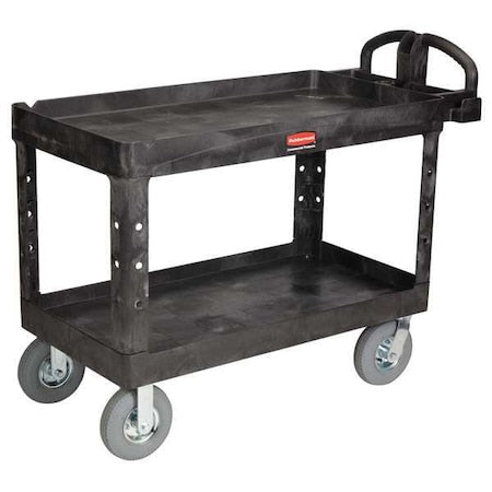 Utility Cart with Deep Lipped Plastic Shelves, Plastic, 750 lb Load Capacity, 2 Shelves, 55 in L