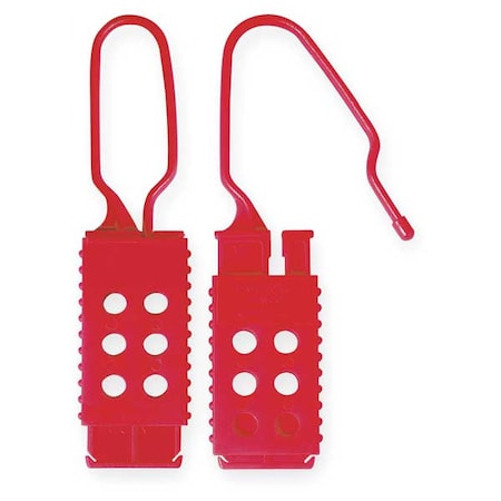 Lockout Hasp, Red, Nylon, 6 Max. No. of Padlocks, 5/16 in Max. Shackle Dia., 2 1/2 in Jaw Clearance