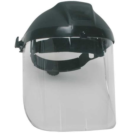 Ratchet Face Shield Assembly, Clear Visor, 8" Height, Ratchet Suspension, Uncoated Lens, Black