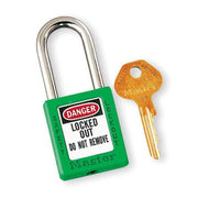 Lockout Padlock, Keyed Alike, Thermoplastic, Green, 1 1/2 in Shackle Height, 1 1/2 in Body Width