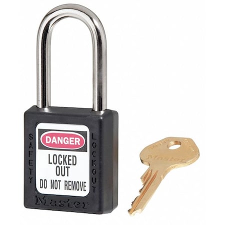 Lockout Padlock, Keyed Alike, Thermoplastic, Black, 1 1/2 in Shackle Height, 1 1/2 in Body Width