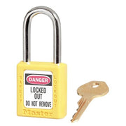 Lockout Padlock, Keyed Alike, Thermoplastic, Yellow, 1 1/2 in Shackle Height, 1 1/2 in Body Width