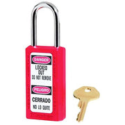 Lockout Padlock, Keyed Alike, Thermoplastic, Red, 1 1/2 in Shackle Height, 1 1/2 in Body Width