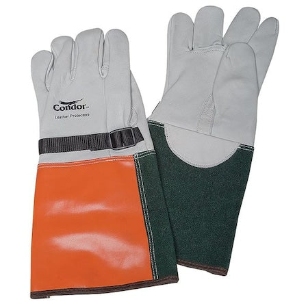 Electrical-Insulating Glove Protectors, Goatskin, 15" Length, White/Orange/Green, Size 7